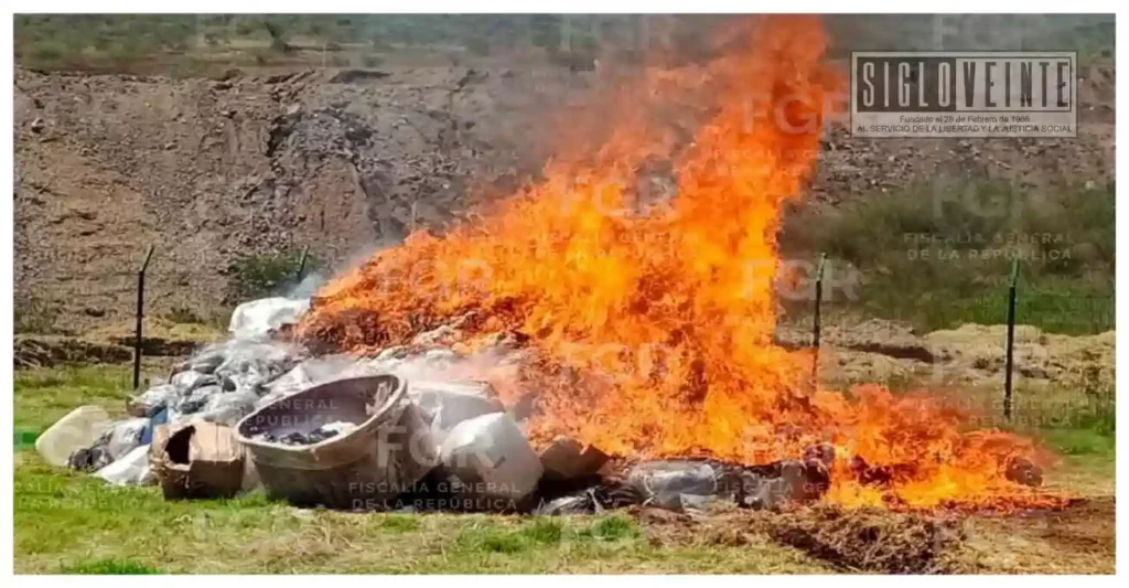 FGR incinera más de 3 toneladas de droga y 2 mil litros de ‘meta’ en Michoacán
