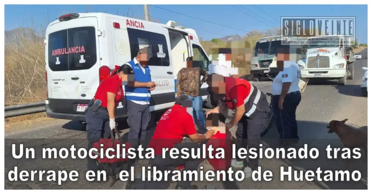 Un motociclista resulta lesionado tras derrape en  el libramiento de Huetamo
