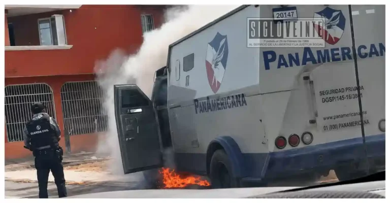 Camión blindado cargado con valores se incendia en Tepalcatepec; se desconoce cuánto dinero se quemó