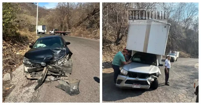 Choque entre dos camionetas en Carácuaro deja solo daños materiales