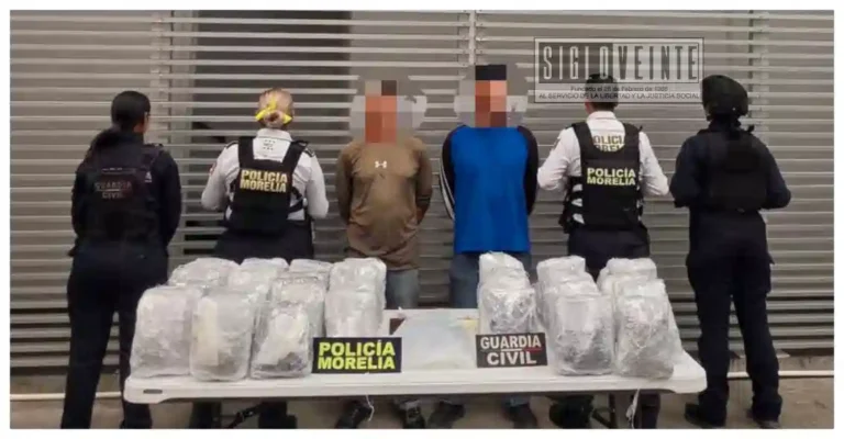 Aseguran 40 paquetes de presunta droga y detienen a dos hombres en la Central de Autobuses de Morelia