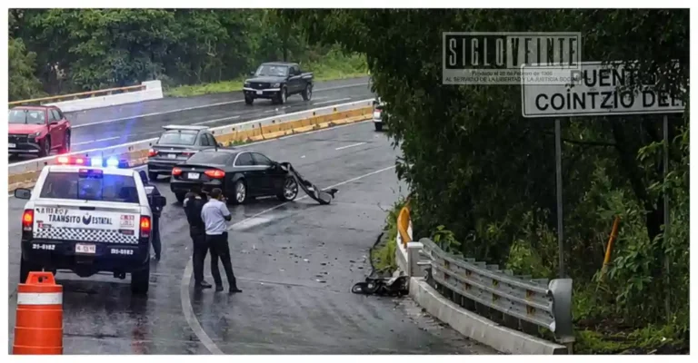 Auto de lujo se estrella contra muro de contención en la Morelia-Pátzcuaro; no hubo lesionados