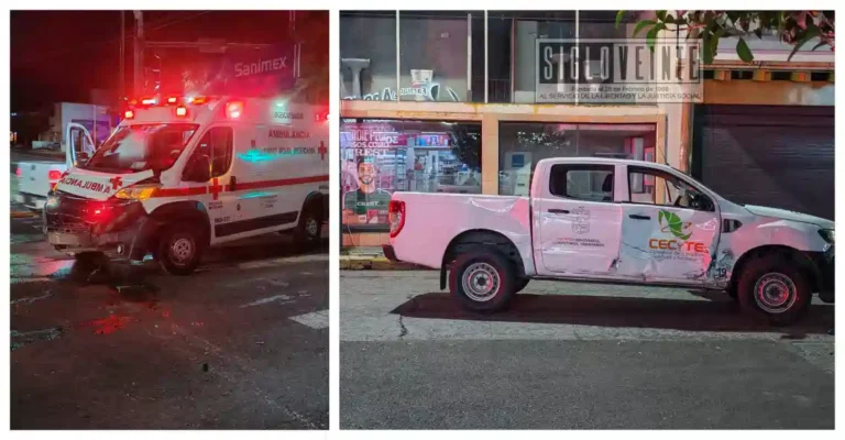Choque entre ambulancia de la Cruz Roja y camioneta del CECyTEM deja lesionados leves en Morelia