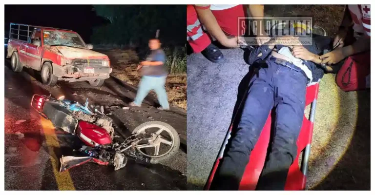 Choque frontal entre camioneta y motocicleta deja dos lesionados en Huetamo