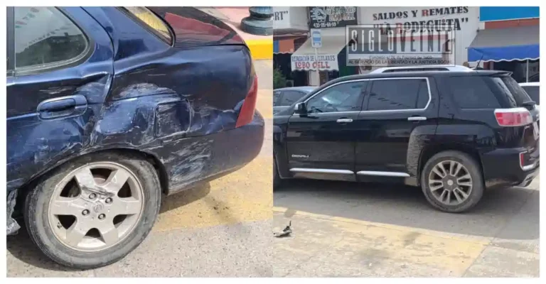 Padre e hijo resultan lesionados en choque en el centro de Huetamo; conductor de camioneta huyó del lugar